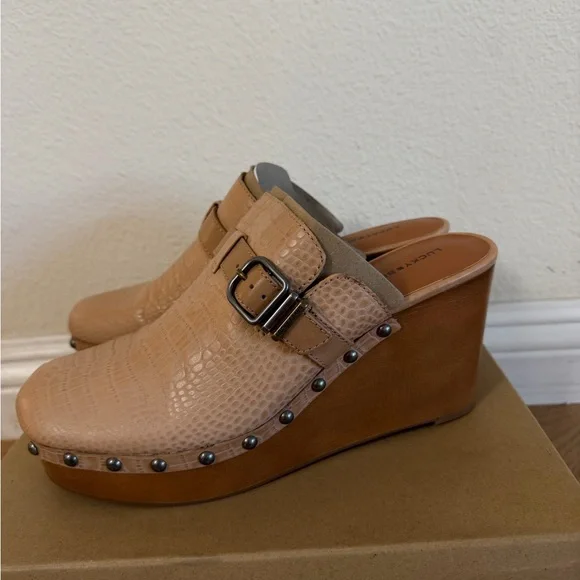 Lucky Brand Tan Clog Heels Dusty Sand Essex Croco Leather NWT Size 11M - Picture 5 of 9